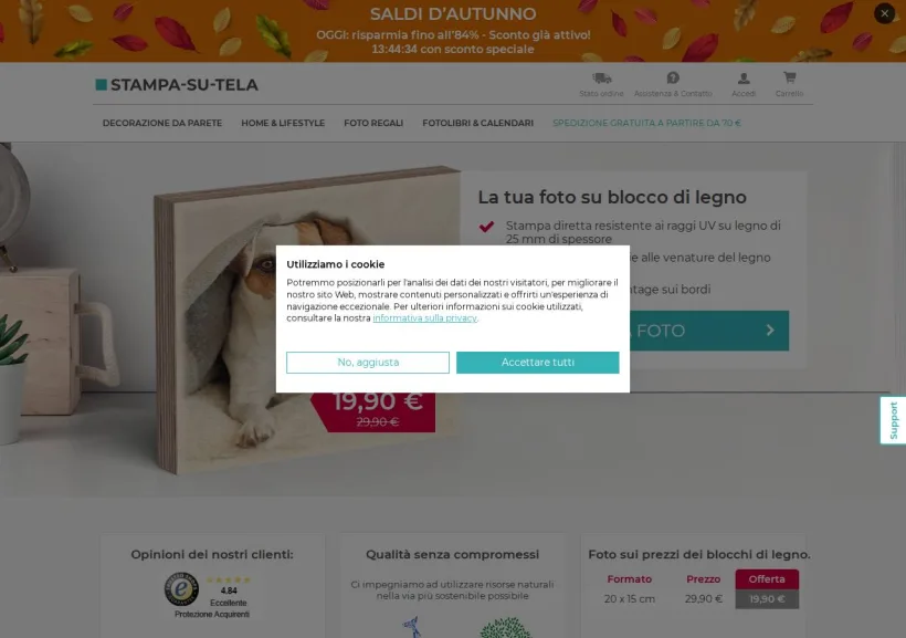 Schermata della pagina offerta di Stampa Su Tela