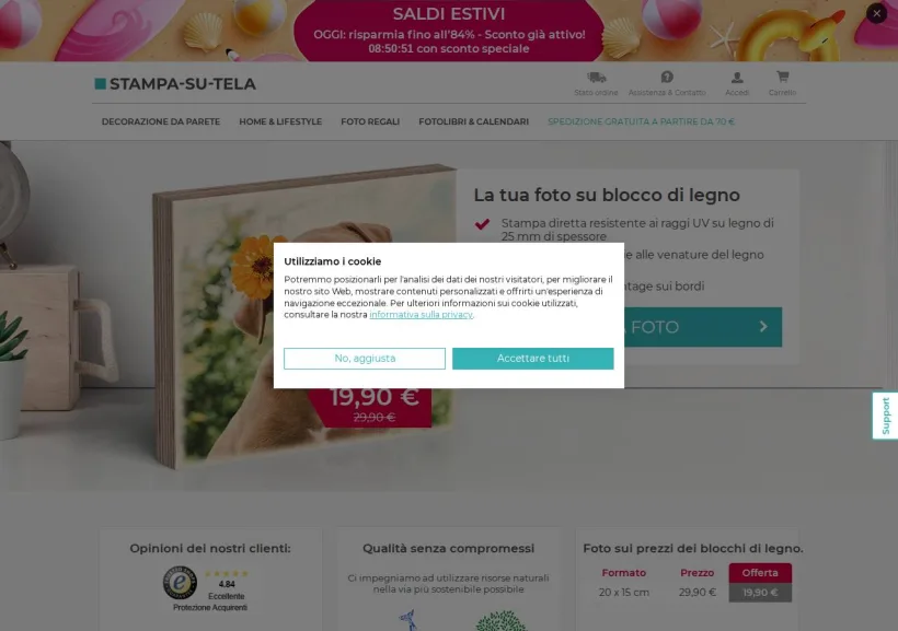 Schermata della pagina offerta di Stampa Su Tela