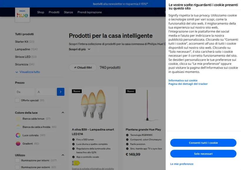 Schermata della pagina offerta di Philips Hue