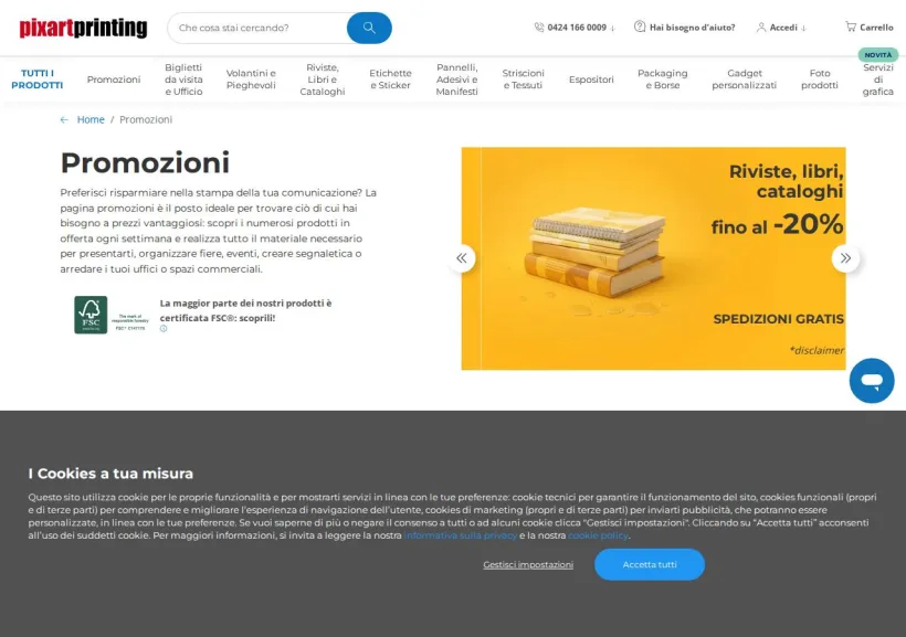 Schermata della pagina offerta di Pixartprinting