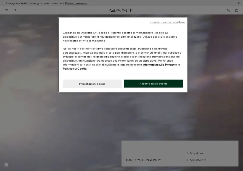 Schermata della pagina offerta di Gant