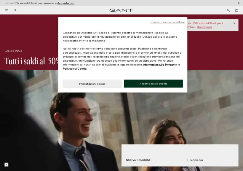 Schermata della pagina offerta di Gant