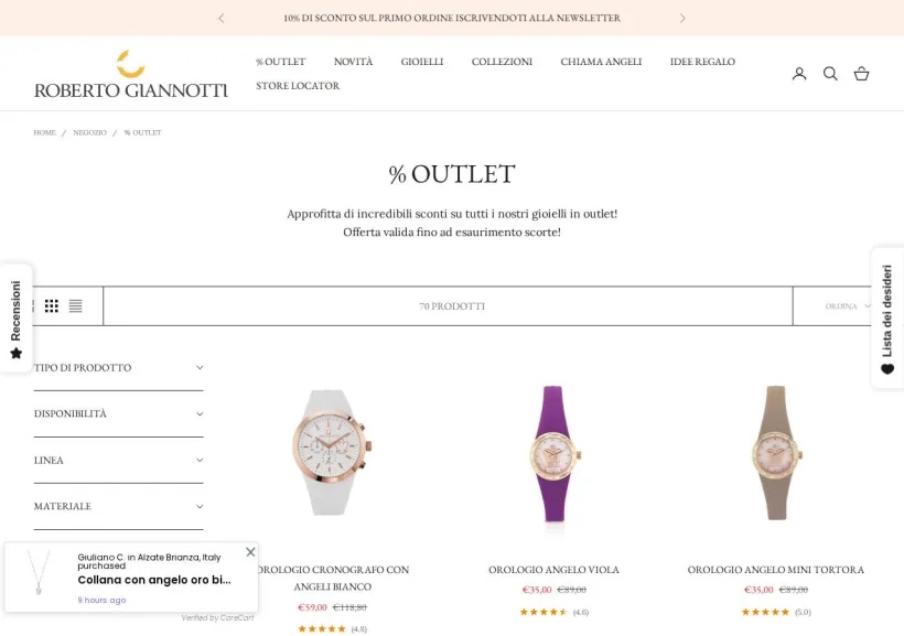 Schermata della pagina offerta di Roberto Giannotti