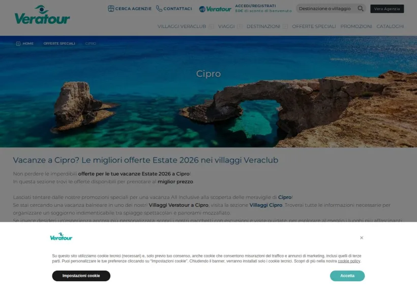 Schermata della pagina offerta di Veratour