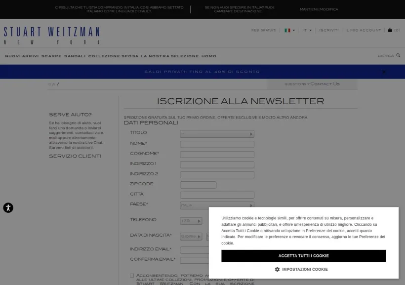 Schermata della pagina offerta di Stuart Weitzman