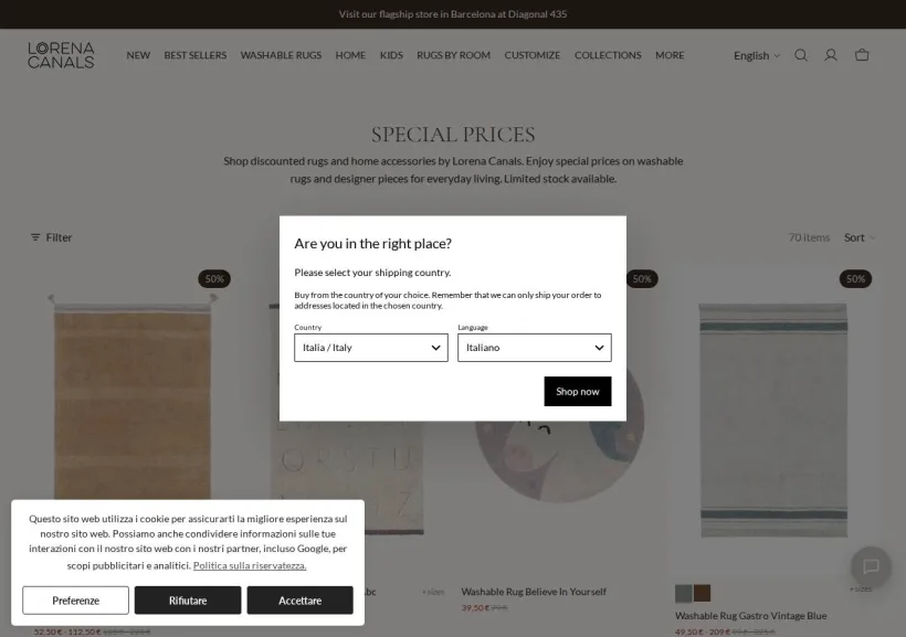 Schermata della pagina offerta di Lorena Canals