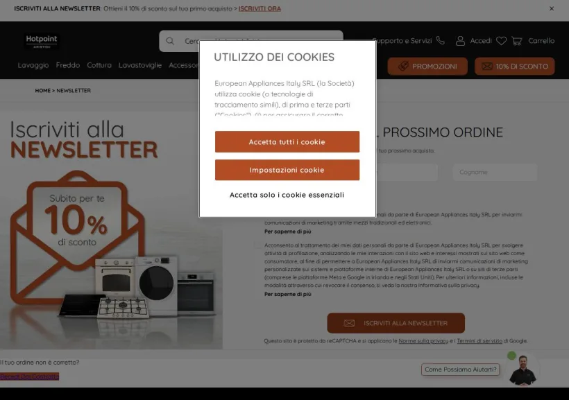 Schermata della pagina offerta di Hotpoint