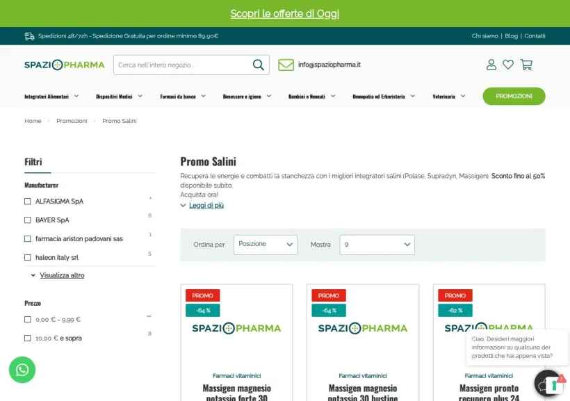 Schermata della pagina offerta di Spaziopharma