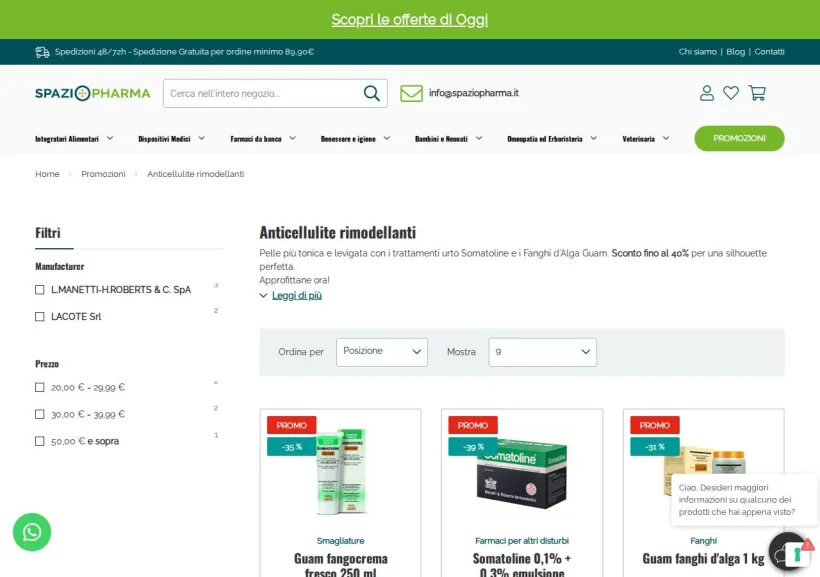 Schermata della pagina offerta di Spaziopharma