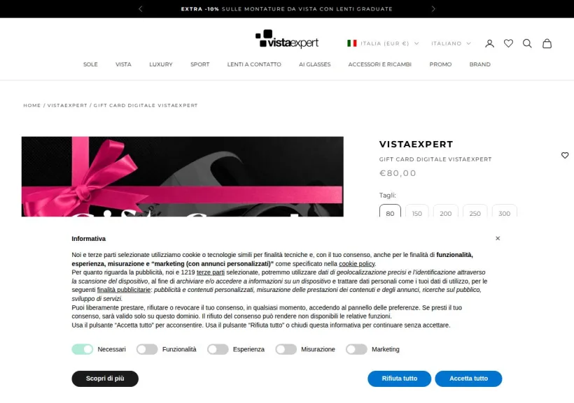 Schermata della pagina offerta di Vista Expert