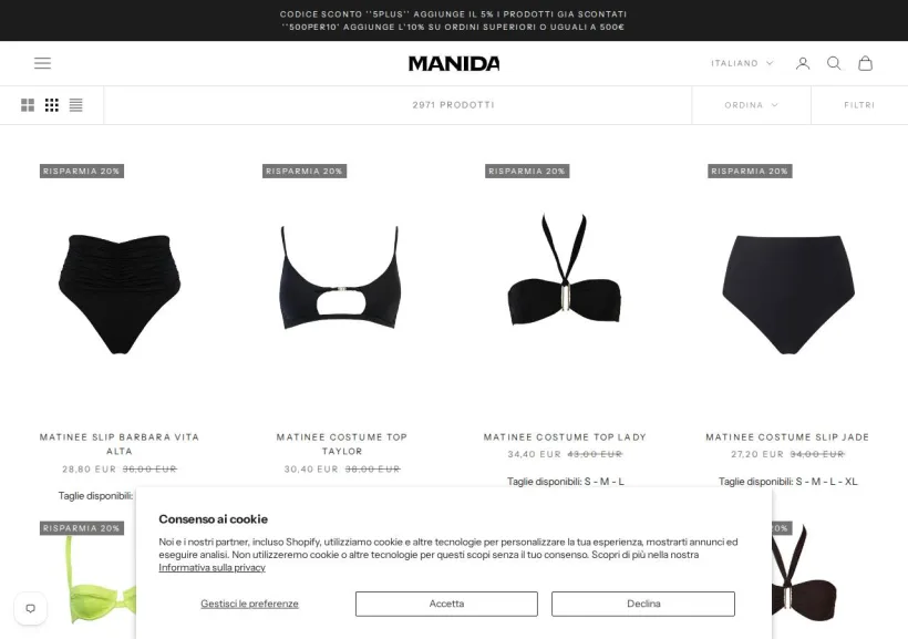 Schermata della pagina offerta di Manida