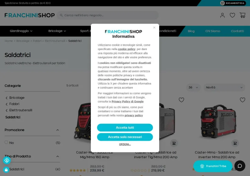 Schermata della pagina offerta di Franchini Shop