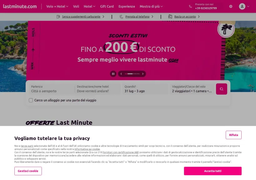 Schermata della pagina offerta di Lastminute.com