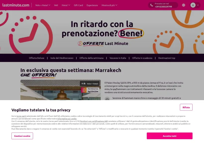 Schermata della pagina offerta di Lastminute.com