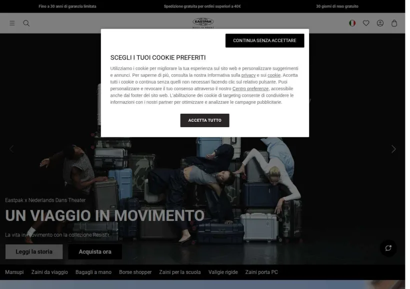 Schermata della pagina offerta di Eastpak