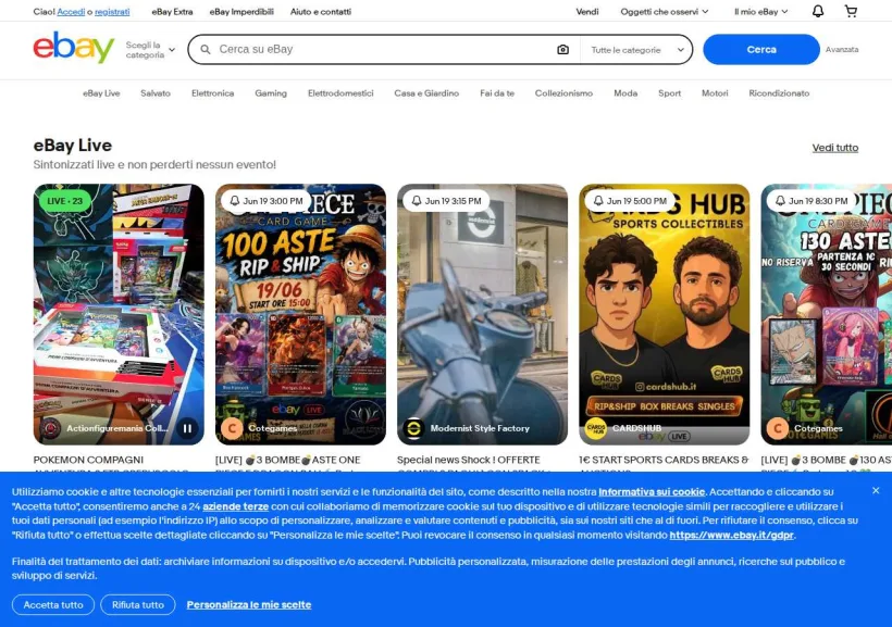Schermata della pagina offerta di eBay