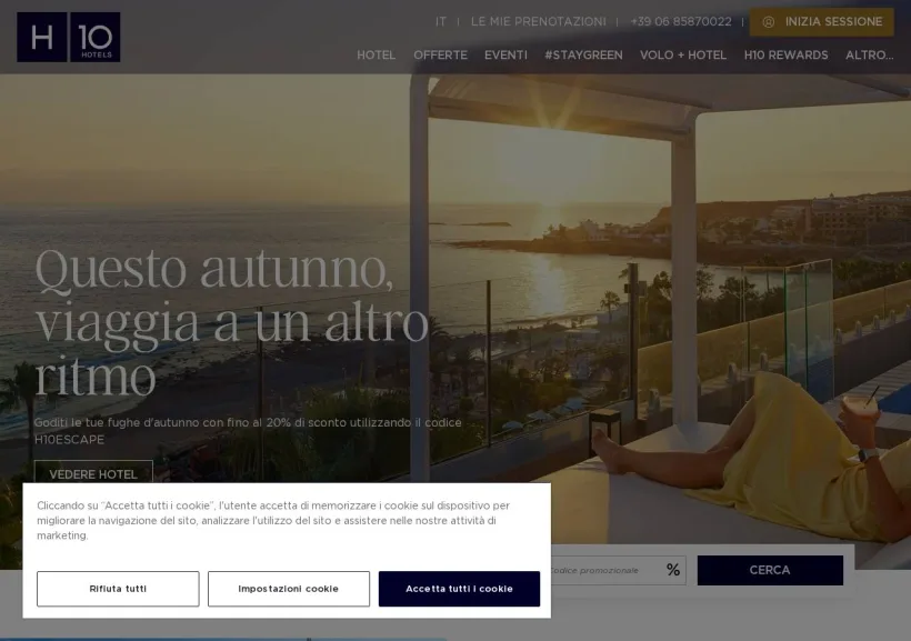 Schermata della pagina offerta di H10 Hotels