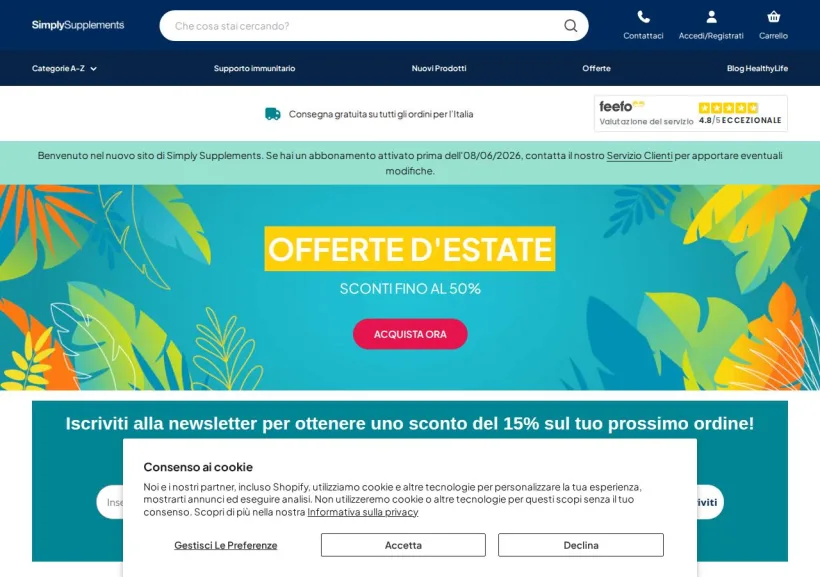 Schermata della pagina offerta di Simply Supplements