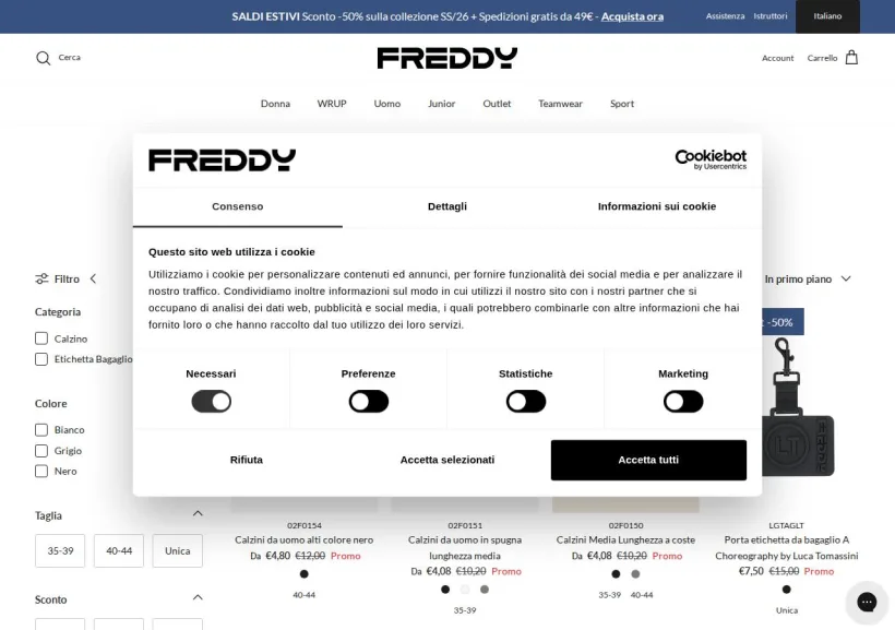 Schermata della pagina offerta di Freddy