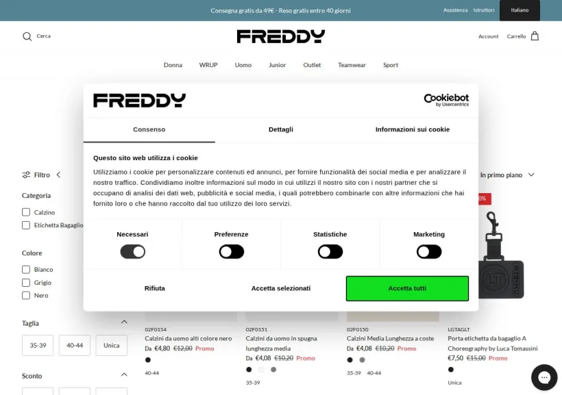 Schermata della pagina offerta di Freddy