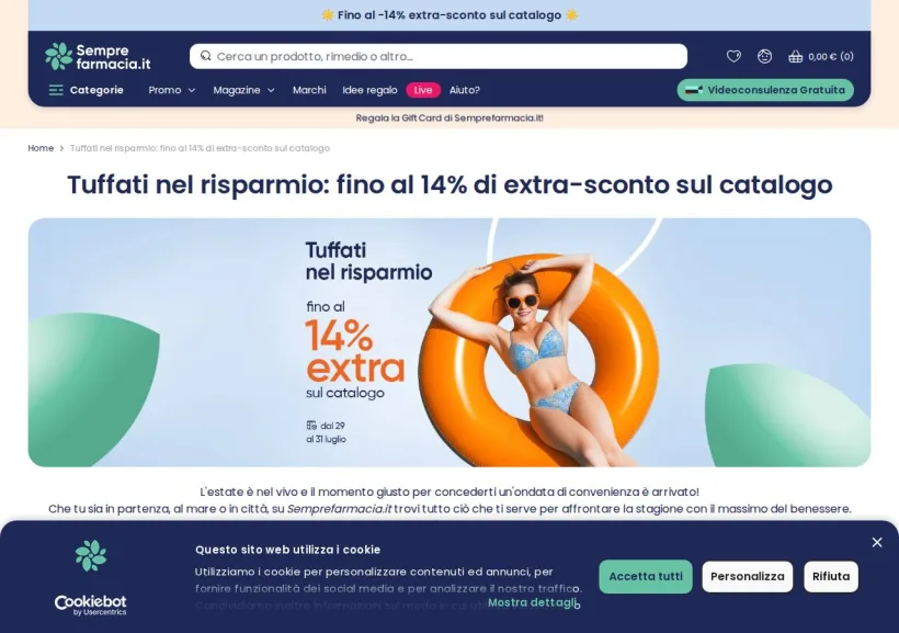 Schermata della pagina offerta di Semprefarmacia