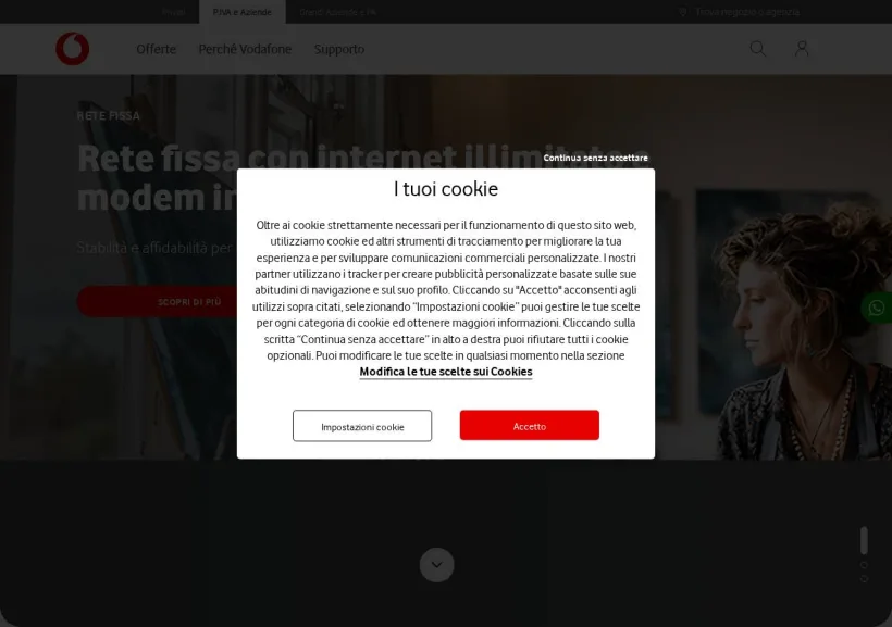 Schermata della pagina offerta di Vodafone Business