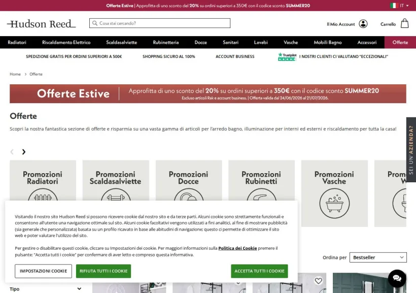 Schermata della pagina offerta di Hudson Reed
