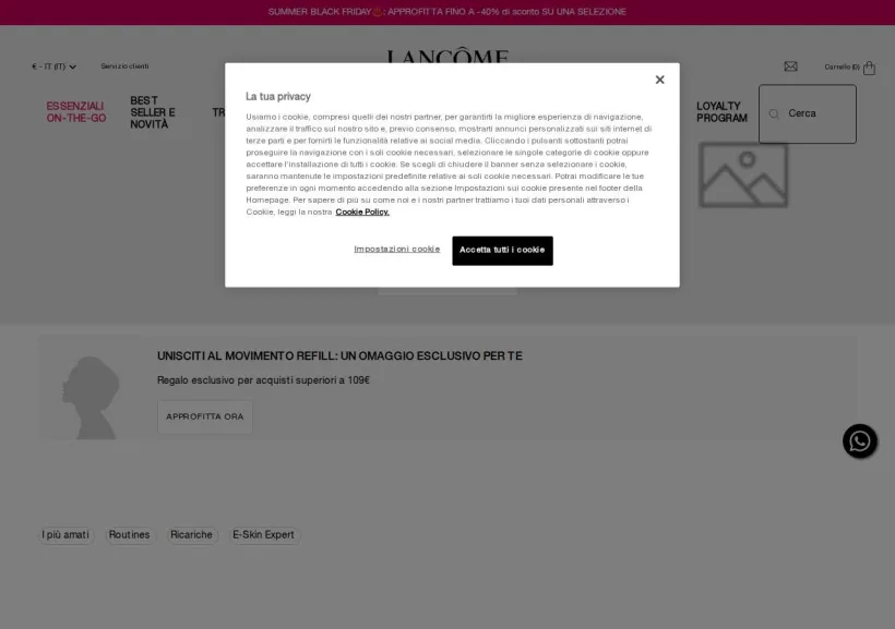 Schermata della pagina offerta di Lancome 