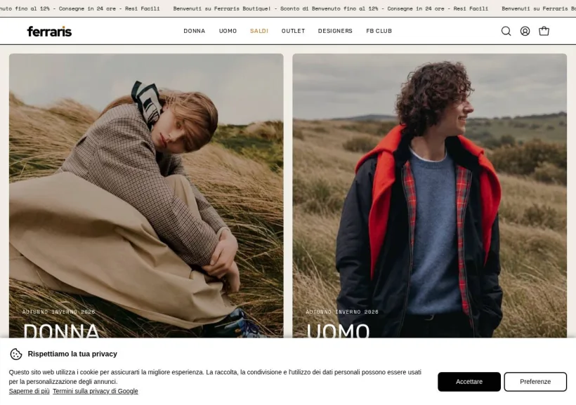 Schermata della pagina offerta di Ferraris Boutique