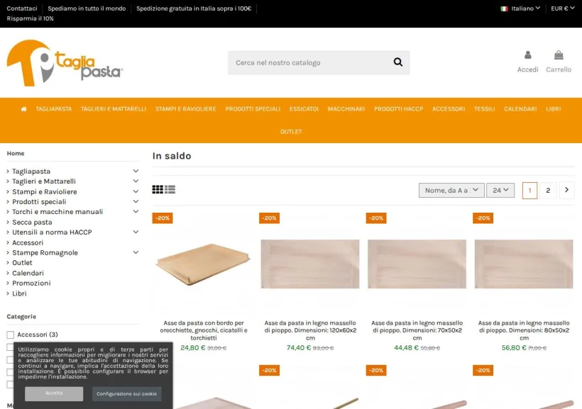 Schermata della pagina offerta di Taglia Pasta