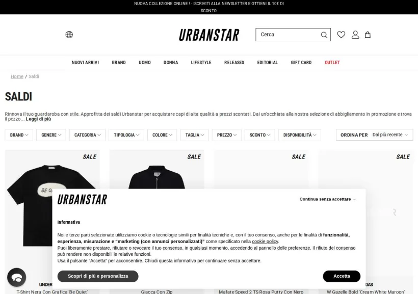 Schermata della pagina offerta di Urbanstar