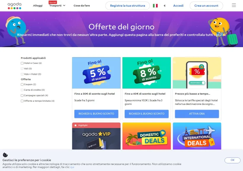 Schermata della pagina offerta di Agoda