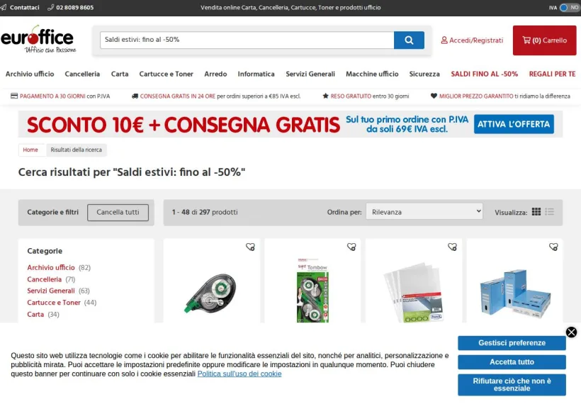 Schermata della pagina offerta di Euroffice