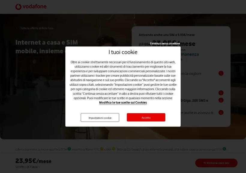 Schermata della pagina offerta di Vodafone