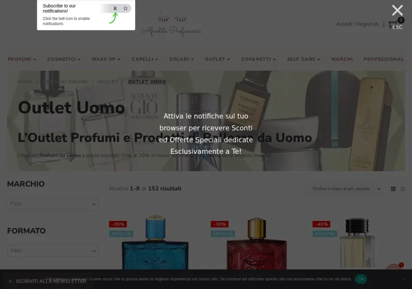 Schermata della pagina offerta di Afrodite Profumeria
