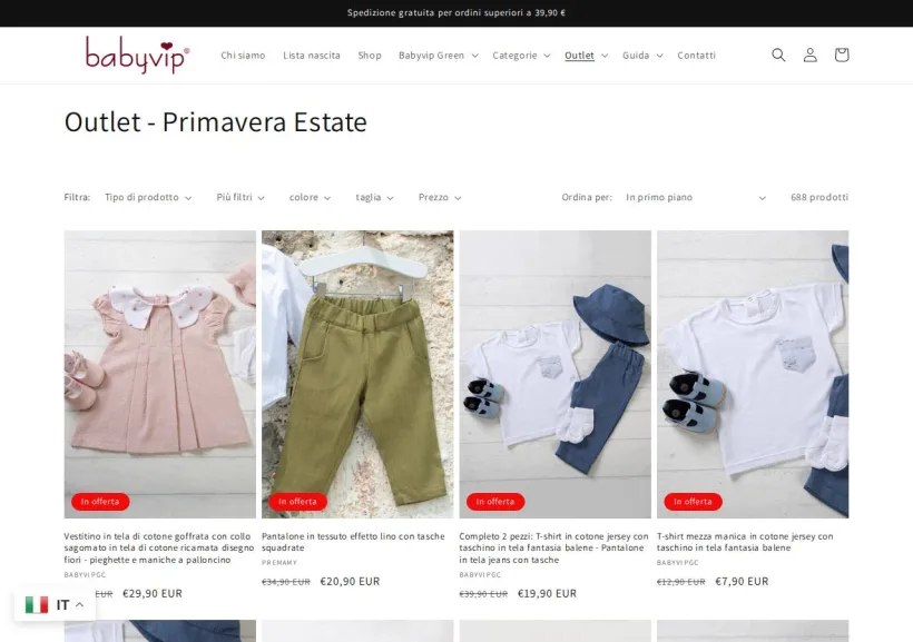 Schermata della pagina offerta di BabyVip
