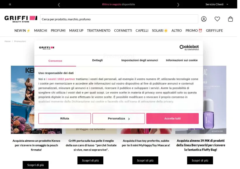 Schermata della pagina offerta di Griffi