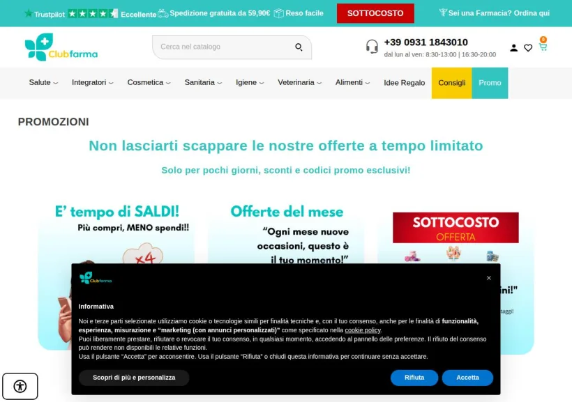 Schermata della pagina offerta di Clubfarma
