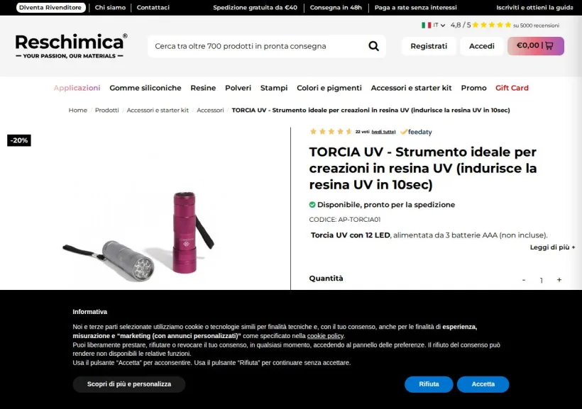Schermata della pagina offerta di Reschimica