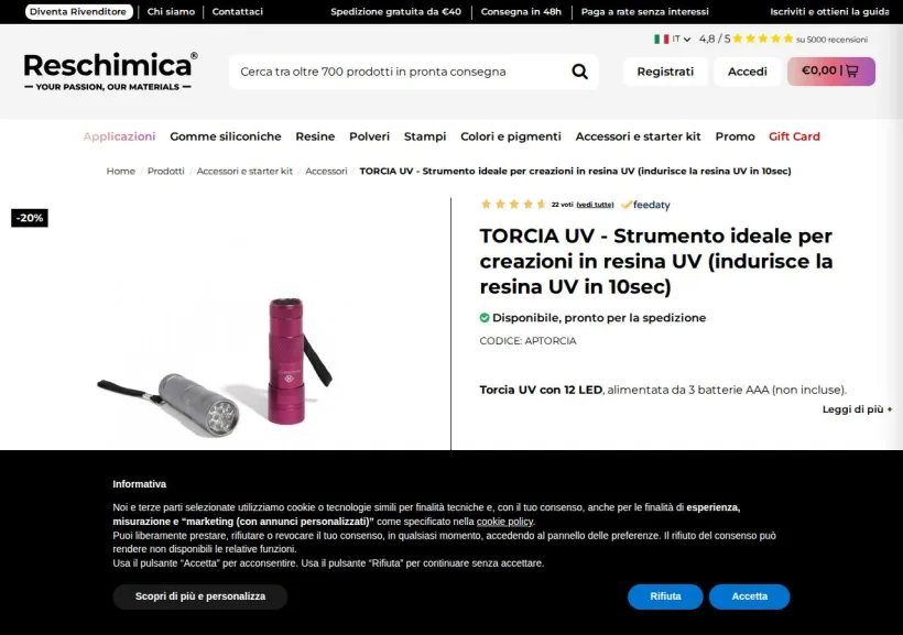Schermata della pagina offerta di Reschimica