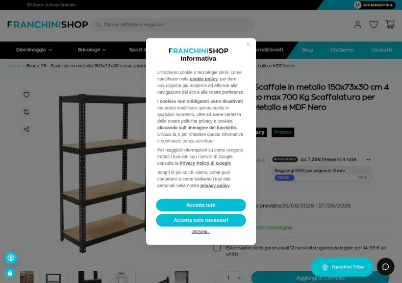 Schermata della pagina offerta di Franchini Shop