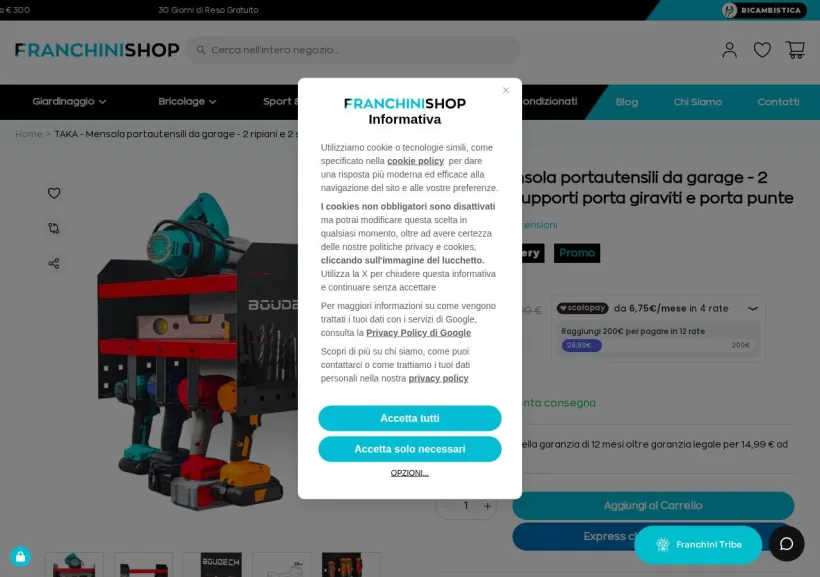Schermata della pagina offerta di Franchini Shop