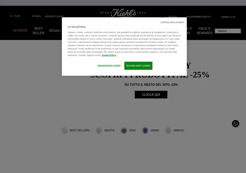 Schermata della pagina offerta di Kiehl’s
