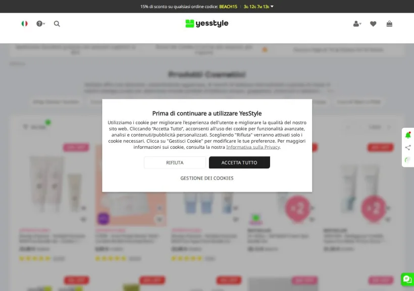 Schermata della pagina offerta di YesStyle
