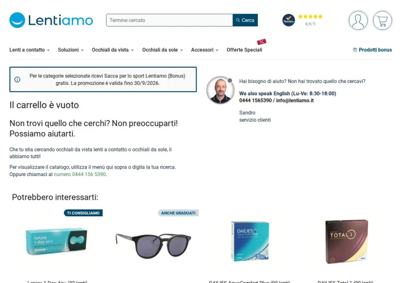 Schermata della pagina offerta di Lentiamo