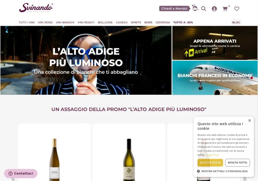 Schermata della pagina offerta di Svinando