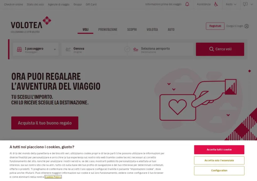 Schermata della pagina offerta di Volotea