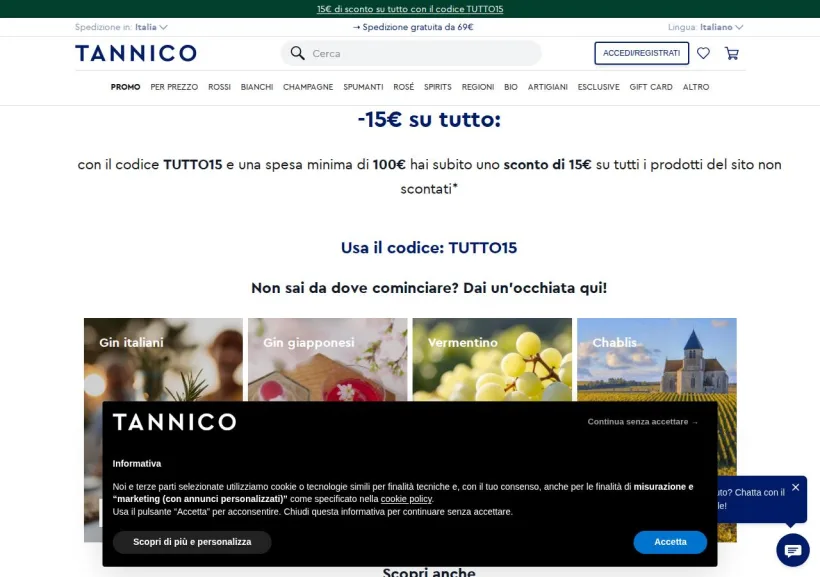 Schermata della pagina offerta di Tannico