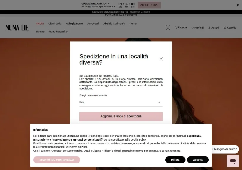 Schermata della pagina offerta di Nuna Lie
