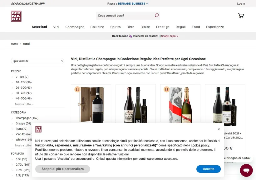 Schermata della pagina offerta di Bernabei